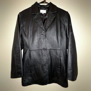 Charles Klein Black Leather Classic Button Blazer Jacket